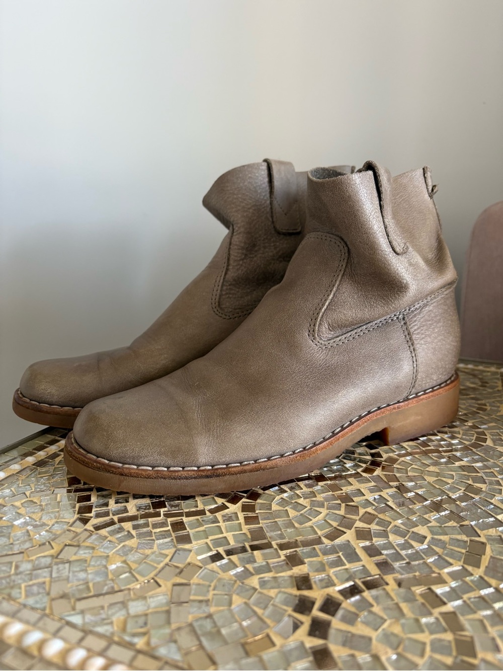 Women’s roots Casual Leather Ankle Boots - Taupe
